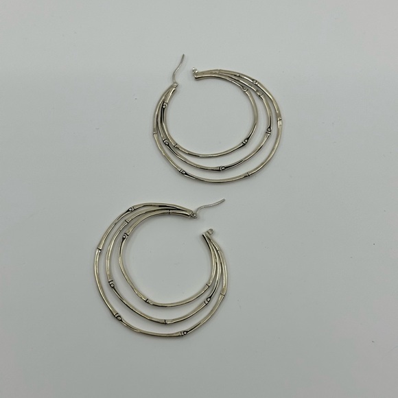 John Hardy Sterling Silver 925 Triple Bamboo Hoop Earrings